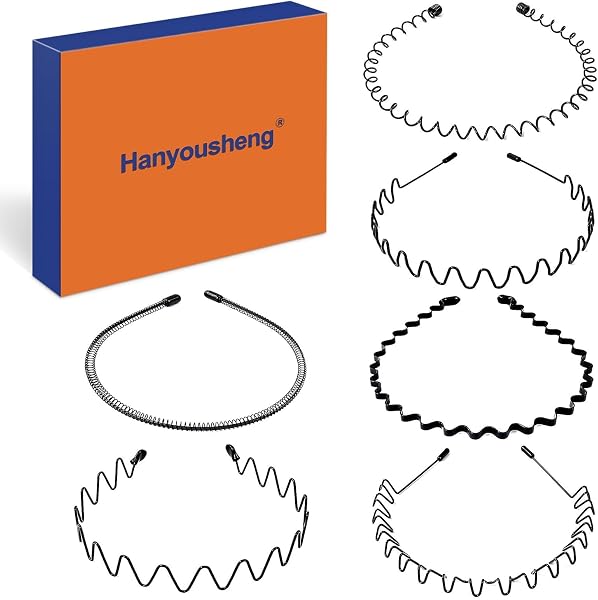 Hanyousheng 6 Pcs Serre Tete en Métal, Bandeaux Ondulés Élastique, Multi-style Noir Antidérapant Métal Cerceau de Serre Tete, pour la Maison, L'extérieur, Le Sport et le Yoga - 1