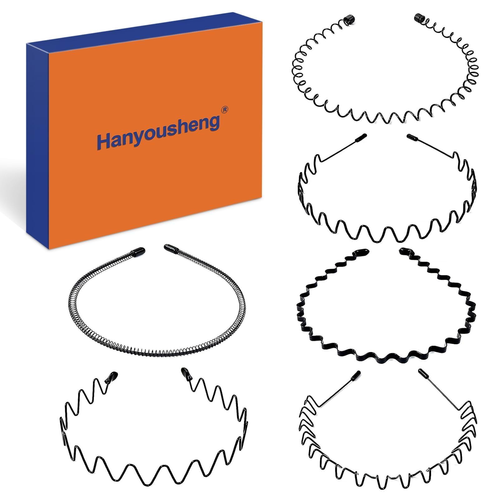 Hanyousheng 6 Pezzi Cerchietti per Capelli, Unisex Cerchietto in Metallo, Cerchietto Fasce per Capelli Fascia Ondulata Nero, Multiplo Stile Antiscivolo Cerchietto, Adatto per Sport, Yoga, Trucco