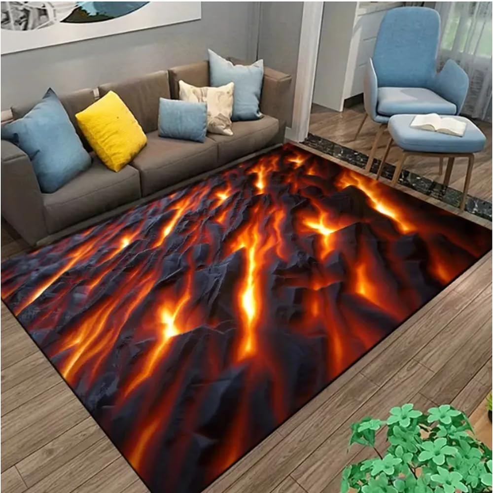 Tapis de salon volcano lava magma 100x160cm antidérapant pour chambre moderne