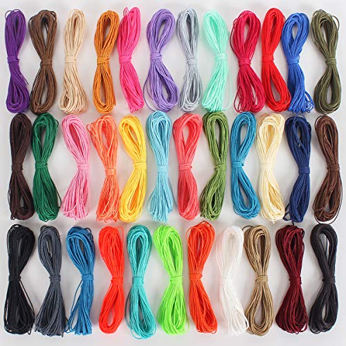 Waxed String 35 Colors 1Mm 382 Yard | Waxed Polyester Cord Wax Cotton Cord Waxed Thread For Bracelets Necklace Jewelry Making Friendship Bracelet (35 Colors) #TOP2