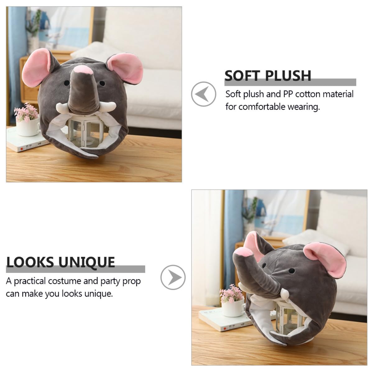 COLLBATH Accesorio Felpa Pp Práctico y corativo Carnaval Decorativo de Algodón Sombrero Diseño Elefante Suave Fiesta Juegos de Rol