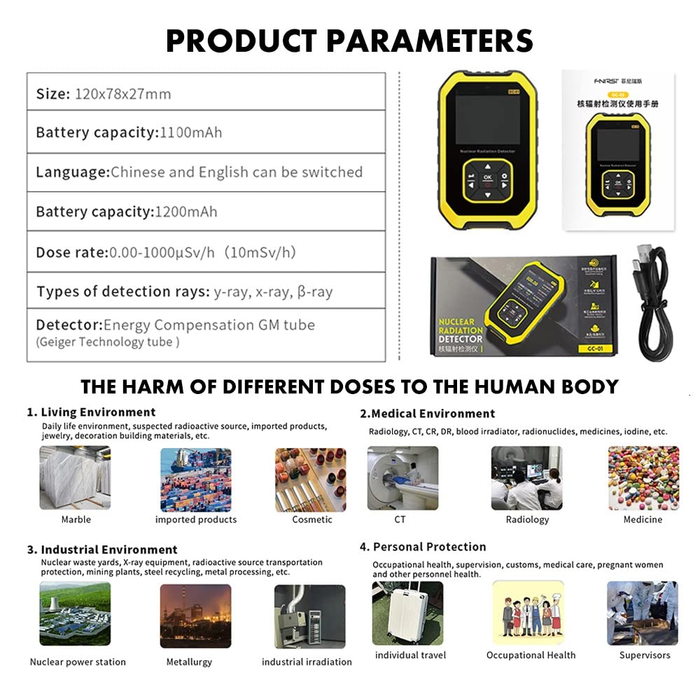 Jadeshay Compteur Geiger Radioactivité GC01 Détecteur de Rayonnement Nucléaire Dosimetre Radon Personnel Testeur de Radioactivité à Rayons X avec Écran LCD