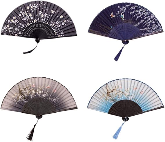 Amazon Co Jp Toymytoy 扇子 おしゃれ レディース 絹 竹 桜 花 蝶 和柄 折りたたみ式 ダンス 和装小物 防暑 ランダム色 4個セット ファッション