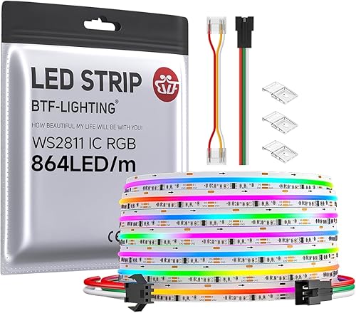 BTF-LIGHTING FCOB WS2811 IC RGB COB Tira LED 864LEDm Flexible de alta densidad Color Persiguiendo Luz uniforme DC12V 16.4FT 24ICm 0.472 in Ancho