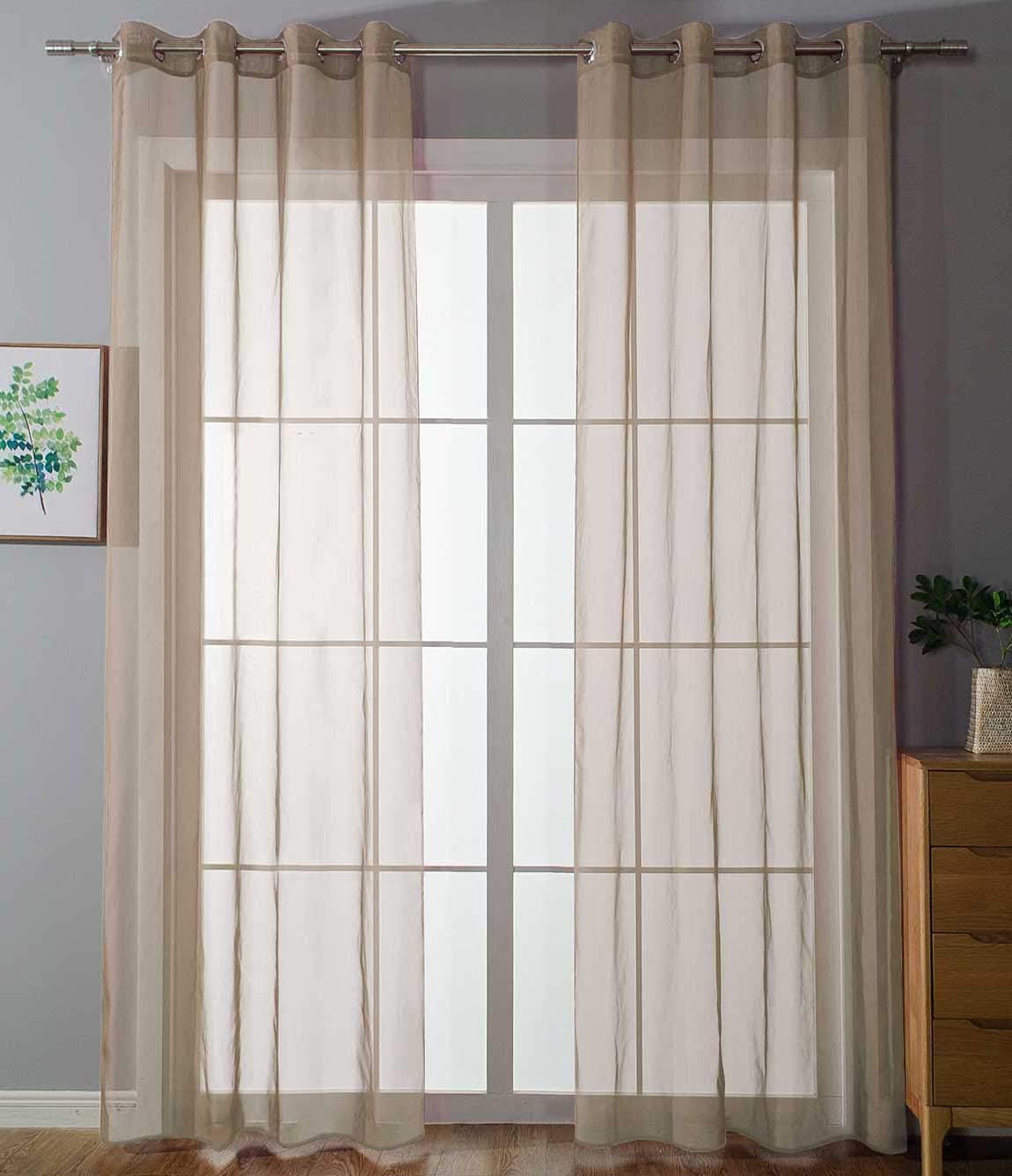 Gardinenbox 20332-cn2 Set of 2 Eyelet Curtains Transparent Plain Curtains with Eyelets Lead Band Closure for Living Room 100% Polyester Sand 245 x 140 cm