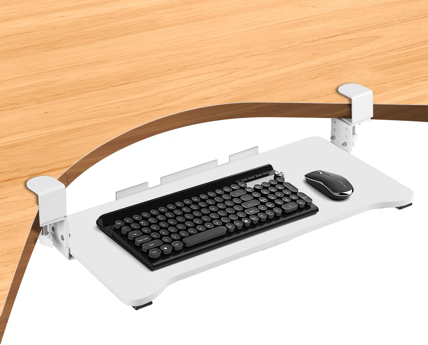 VUSIGN Keyboard Tray Under Desk Height Adjustable,Pull Out with Adjustable C Clamp Mount System for L-Shaped Tables, Extra Sturdy, 26.4 x 11.8 Slide-Out Platform Computer Drawer for Typing,White
