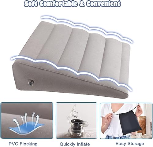 Vista 2 de VOPHIA Almohada inflable de cuña ligera y portátil, almohada de cuña de viaje para dormir, leer, poscirugía y elevación de piernas, almohada