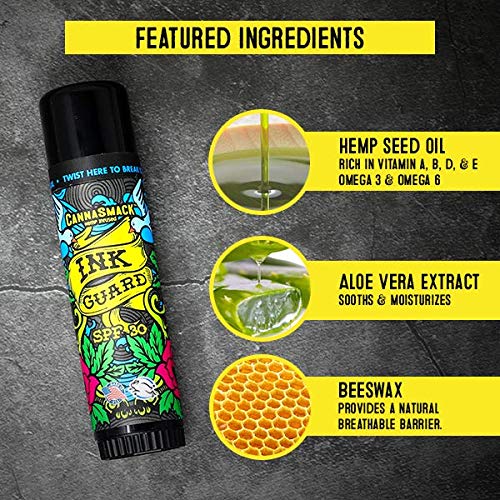 Cannasmack Ink Guard Spf 30 Tattoo Sunscreen & Ink Fade Shield Stick - Protect & Brighten. Prevent Your Tattoos From Fading. Infused With Hemp Seed Oil -Omega3 & 6, Vitamins A, B, D, & E- Cruelty Free #TOP4