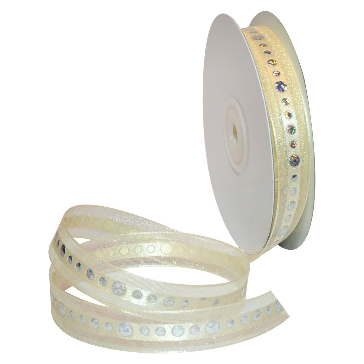 Morex Ribbon Justina Ruban satiné/transparent 7/20,3 cm par 25 yd Ivoire/argenté