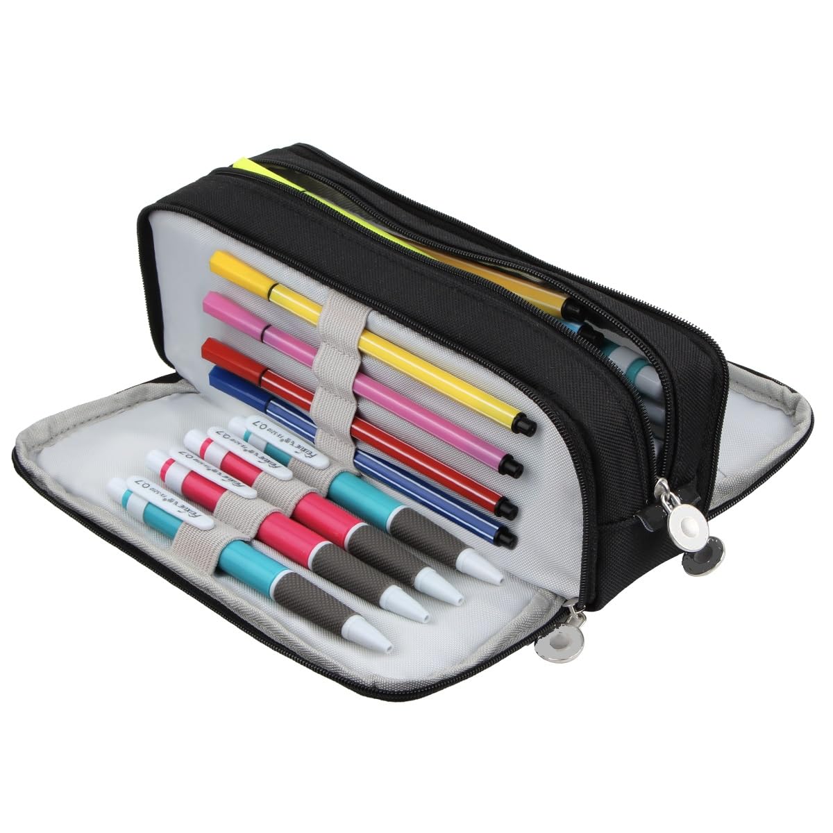 Chelory Großes Federmäppchen mit 3 Fächern für Erwachsene, Schreibtisch-Organizer, Geschenke, Schwarz, Large (4