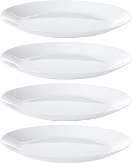 Set of 4 (Four) IKEA White OFTAST Plates (25cm Diameter) Ceramic Tempered Glass 4-Piece Stackable Dinera Dining Plates Microwave and Dishwasher Safe