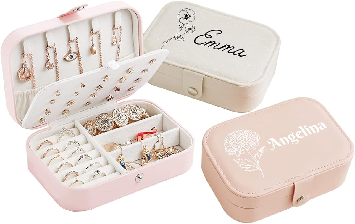 Organizador de joyas de viaje personalizado, caja de joyería, soporte de anillo para joyas, accesorios de viaje para mujeres, organizador de joyas,