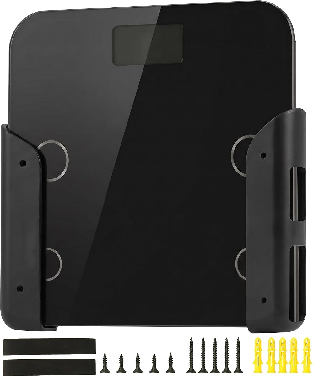 Black Bathroom Scale Wall Holder with Dual Mount Options | Heavy-Duty Wall Holder for Bathroom Scale, Tablet or Laptop with Anti-Slip Foam Wedges, Adhesive or Screw Installation