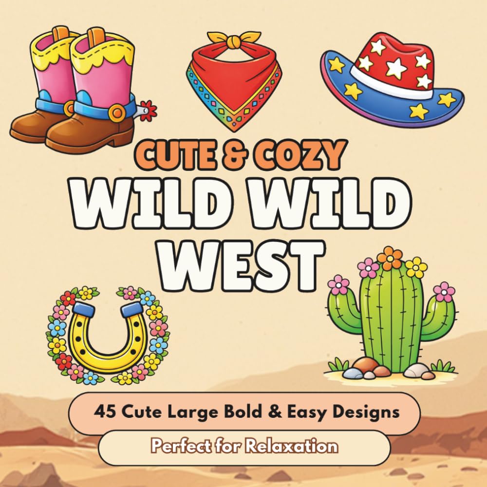 Western Coloring Book for Adults: Bold & Easy Wild Wild West – 45 Simple Rustic Designs for Relaxation and Stress Relief