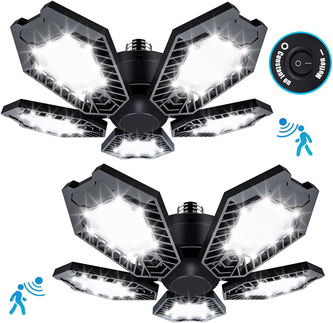 2 Pack Led Garage Lights with Motion Sensor 15000 Lumens Bright Light