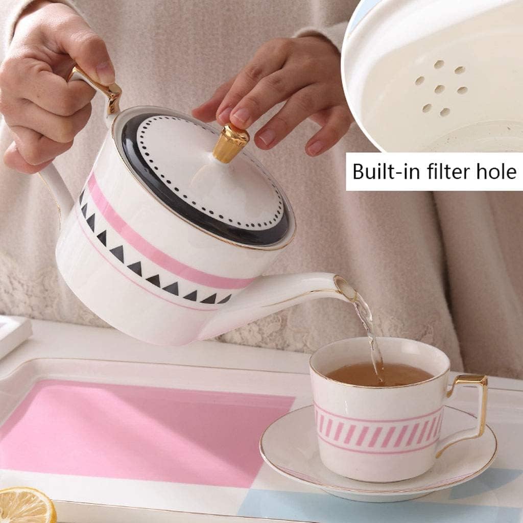 Luxury 15pcs British Ceramic Tea Set with Teapot, 6 Cups, Saucers, Holder & Tray