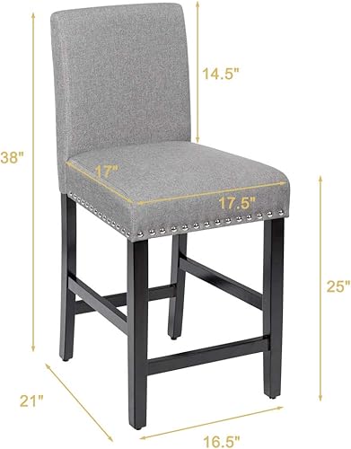 Miniatura 3 de COSTWAY Juego de 2 taburetes de bar tapizados con patas de madera de goma tela de lino transpirable esponja de alta resistencia asiento acolchado