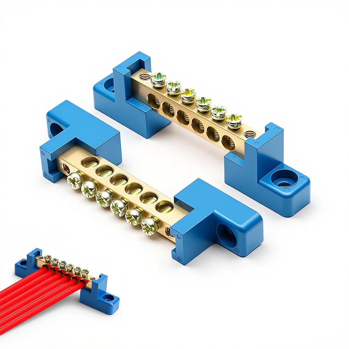 Serplex® 2-Pack 30A Ground Bus Bar Terminal Blocks, Brass Electrical Grounding Bar with Screw Terminals & Insulating Plastic Base for Panels, Automotive & Industrial Wiring, 8x1.3x2.2cm-image-39