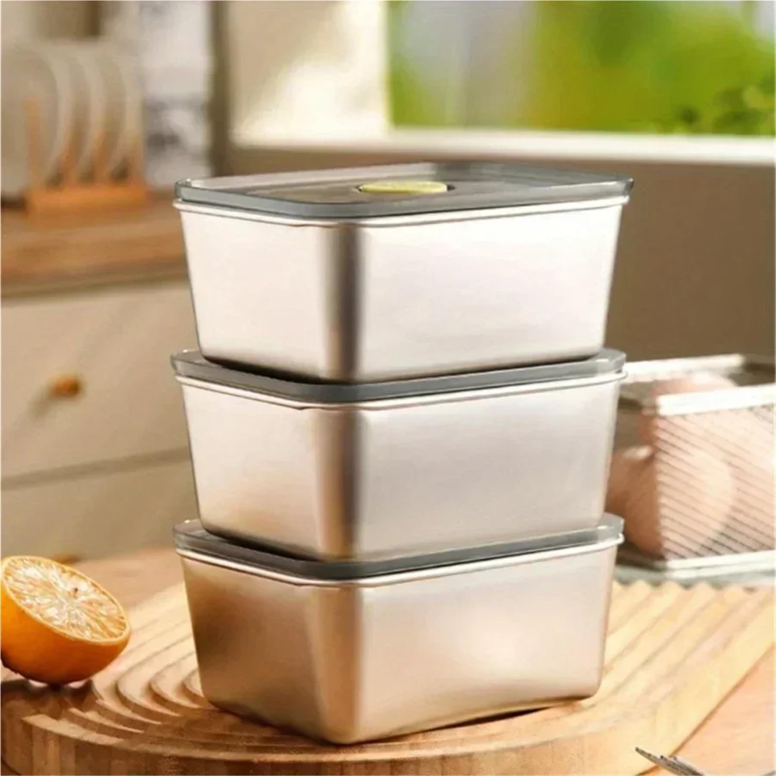 Bento Box con Coperchio sigillato in Acciaio Inossidabile, Vassoio for Frutta, for la Preparazione degli Alimenti, Scatola di conservazione refrigerata for Frigorifero(1pc)