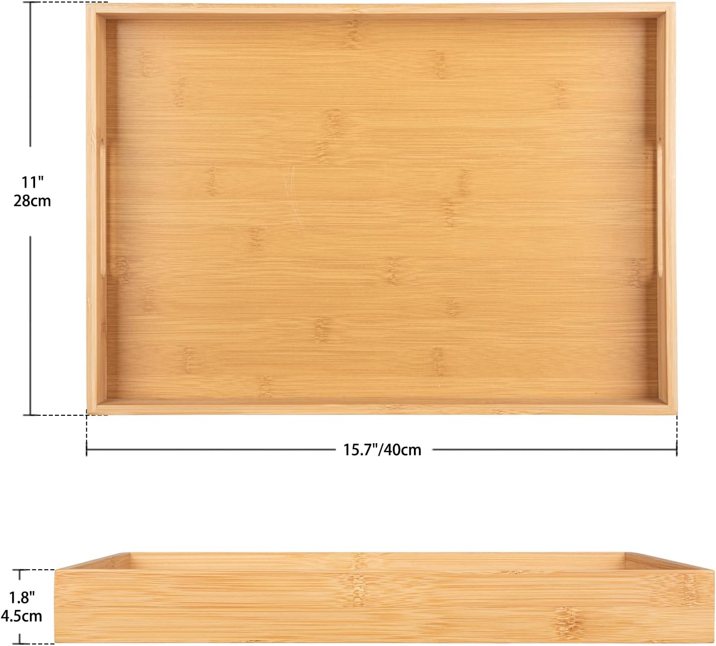 Briful Bamboo Decorative Tray with Handles - 16 x 12 Inch Rectangle Serving Tray for Coffee Table Decor Farmhouse Kitchen Counter Organizer & Bathroom Vanity Tray - Image 2