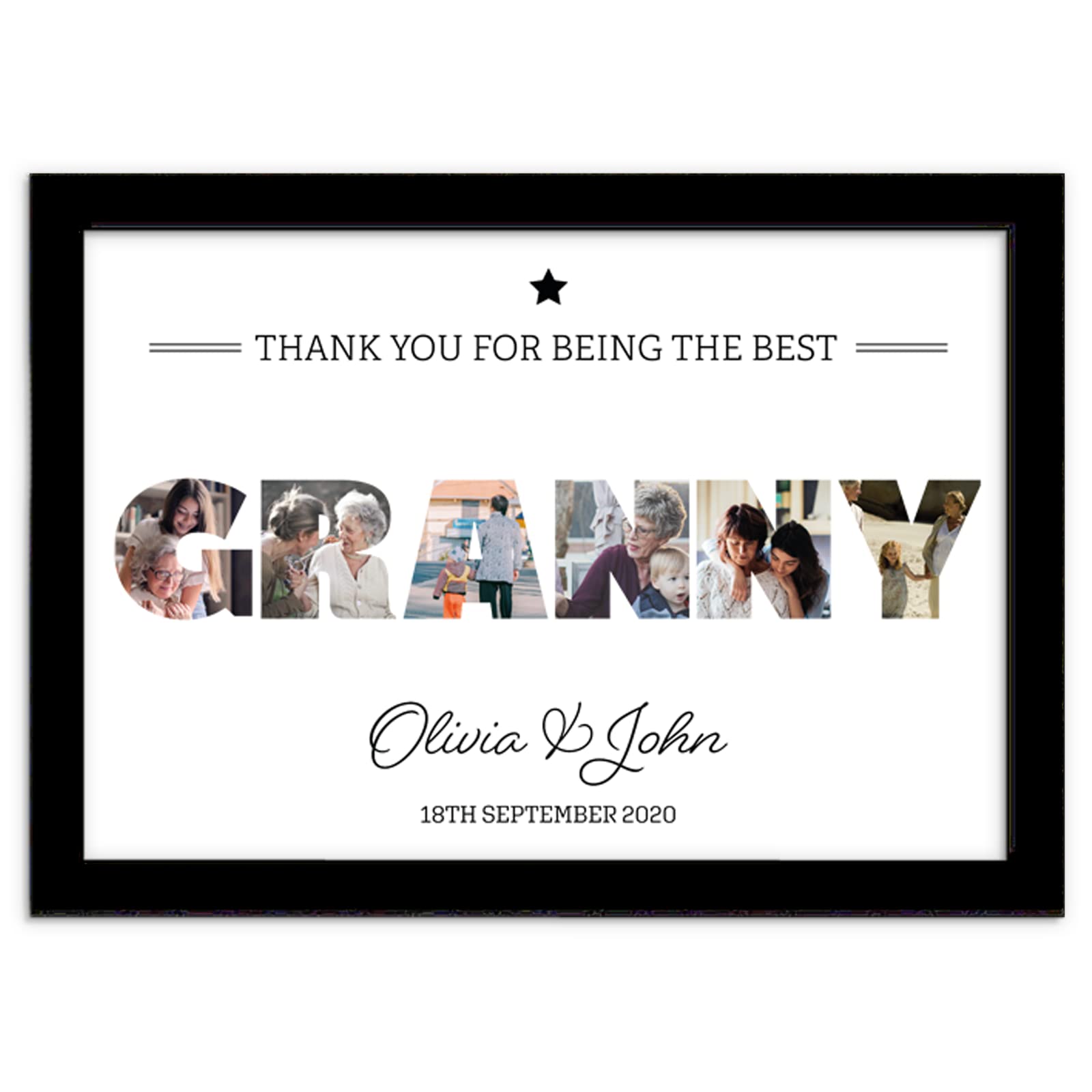 You Personalise Black A4 Granny Personalised Photo Collage Framed
