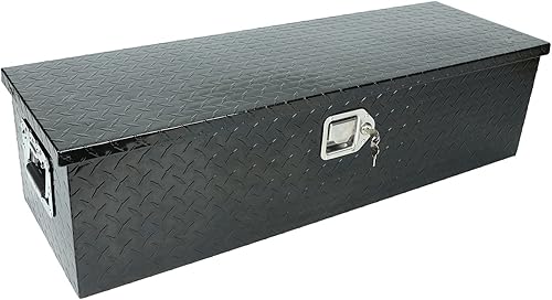 Miniatura 45 de Caja de herramientas de 48x24x24 pulgadas, caja de almacenamiento negra de aluminio para cama de camioneta pickup con cerradura y llaves, exterior,