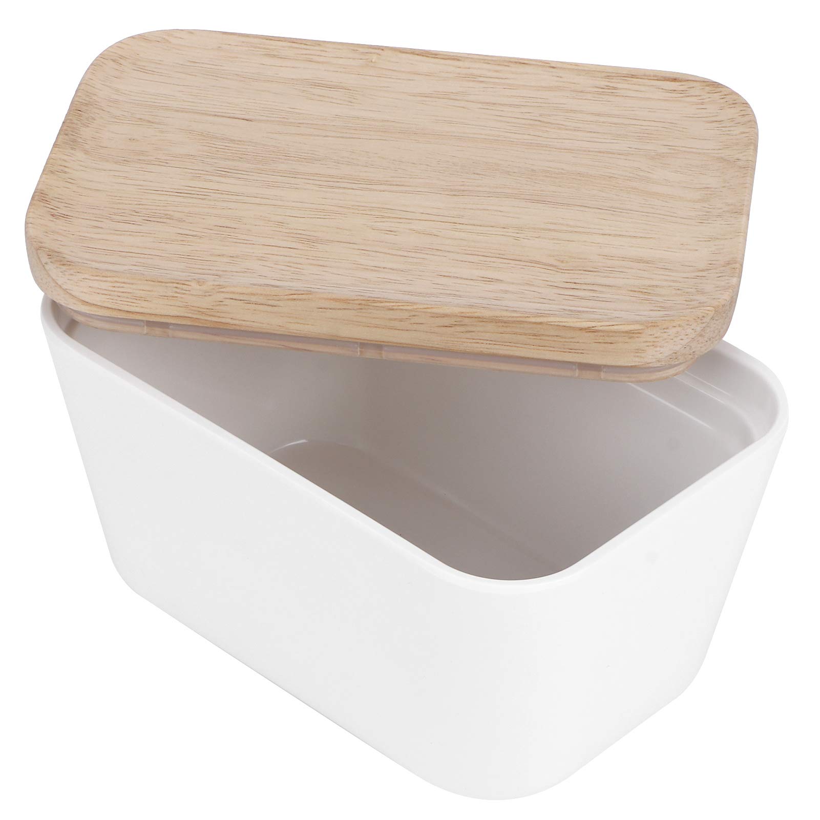 SIXRUN Mantequera con Cuchillo para Mantequilla, Tapa de Haya, Recipiente para Mantequilla de Melamina de 250 Ml para 250 G de , Anillo de Sellado, Tapa que Funciona como Tabla de Cortar, para