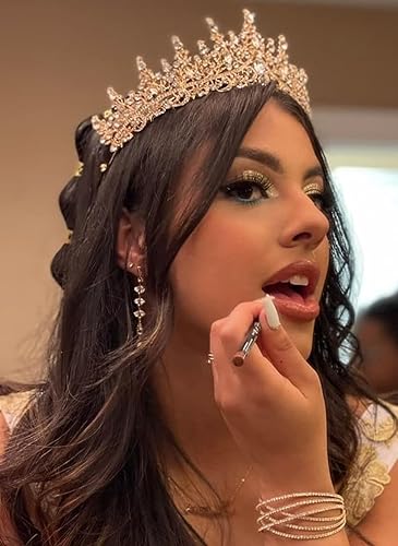 Miniatura 3 de TOBATOBA - Coronas doradas para mujer tiaras de cristal para mujer tiara nupcial para novias corona de reina tocados de quinceañera estilo princesa