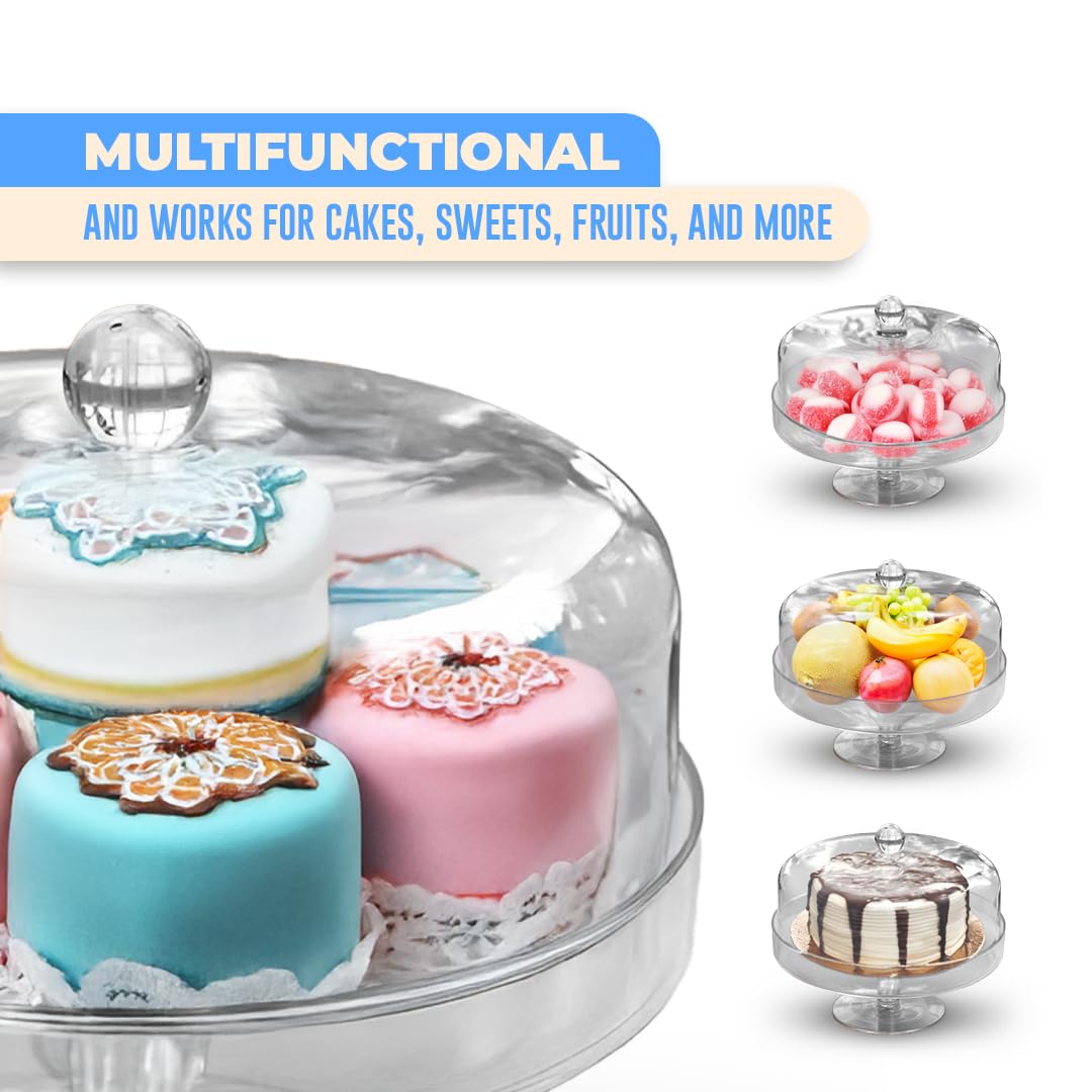 Acrylic Cake Stand with Lid – Multifunctional Cake Holder with Cover, Covered Pie Plate with Lid, Elegant Cake Stand with Dome Lid, Panera de Vidrio Cristal para Mesa - 8.07 in × 9.65 in