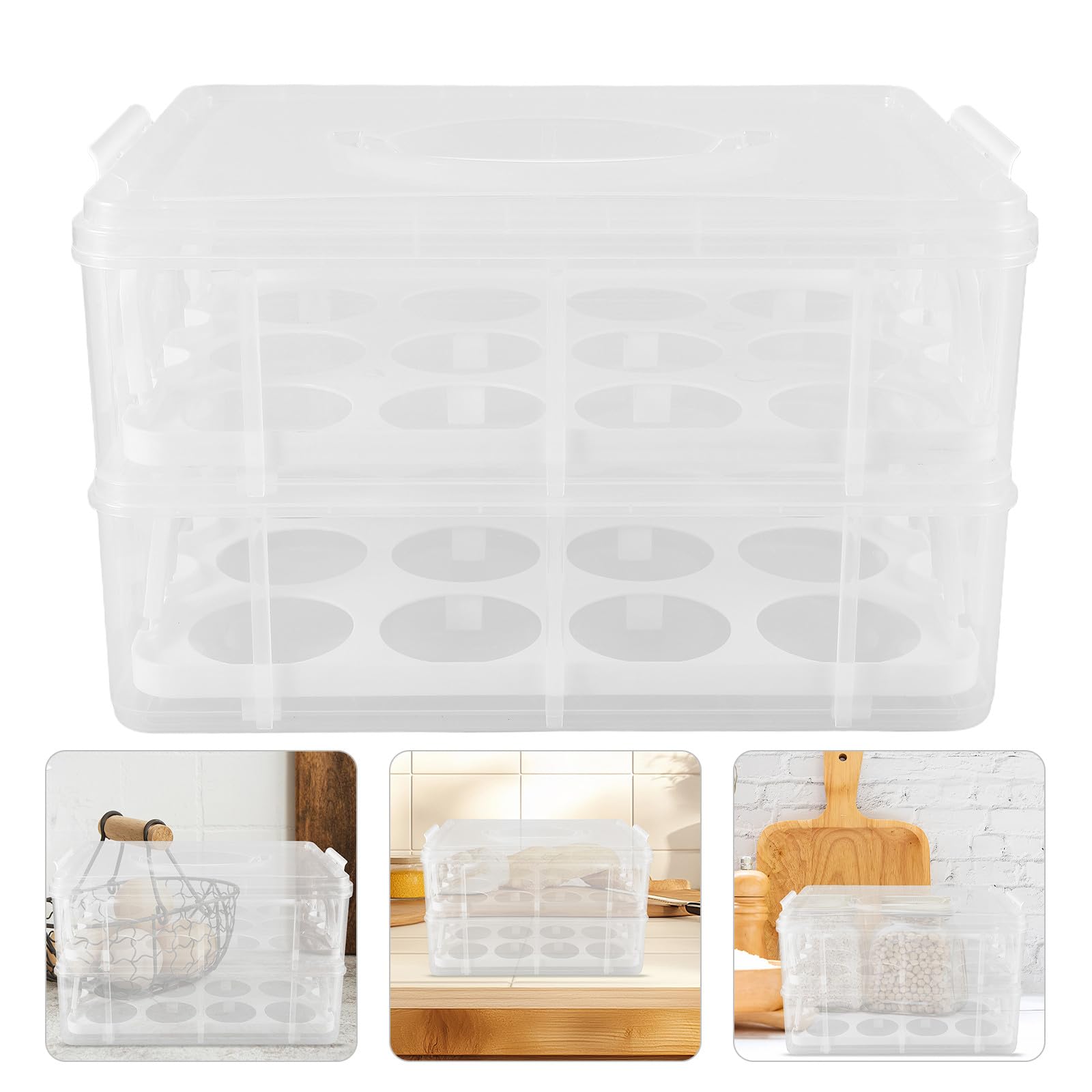 ABOOFAN Cupcake Transportbox mit Deckel, Zweilagige Kunststoffbox Weiß | Transparent, Leicht, für Kuchen und Andere Lebensmittel, Tragbar mit Handgriff