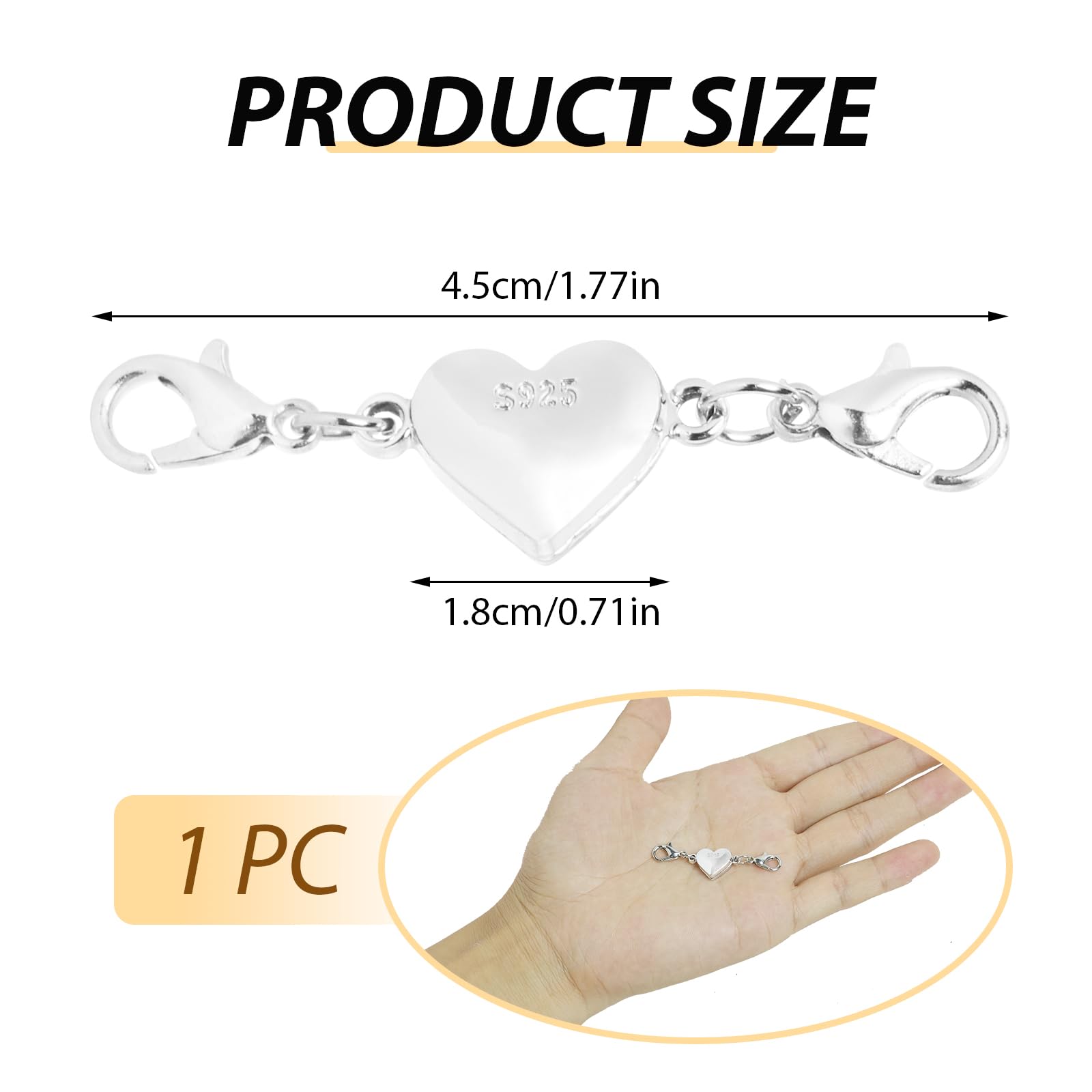 925 Sterling Silver Heart Magnetic Jewelry Clasps - Image 3