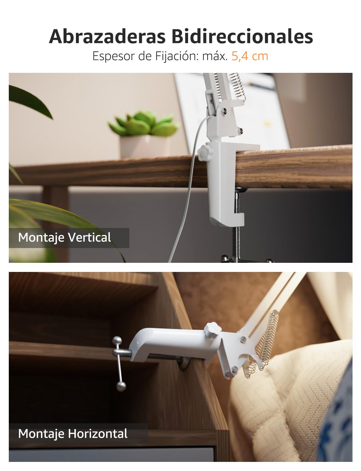 Lepro Lámpara Escritorio LED Industrial con Abrazadera Ajustable, Flexo LED Escritorio Metal Vintage 40W, Lámpara de Mesa de Noche para Cabecera, Estudio, Bombilla E27 No Incluida, Blanco
