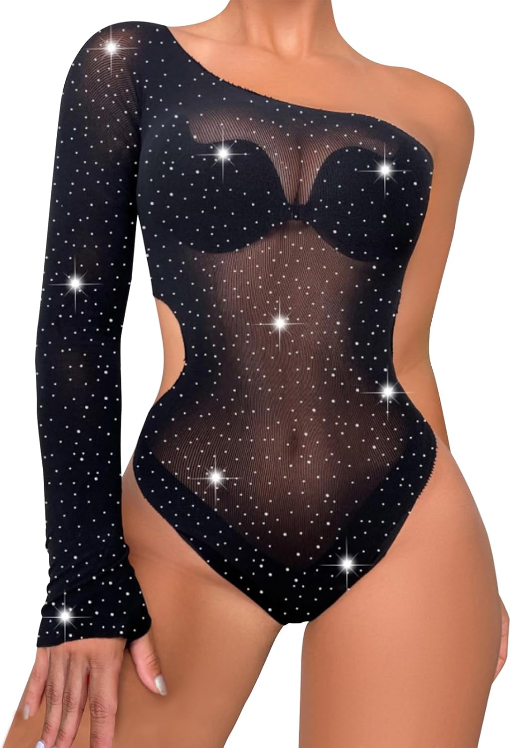 Women Lingerie Fishnet Glittering Bodysuit Sexy Babydoll Catsuits Sheer Lace Teddy Bodysuit Cut Out Sleepwear