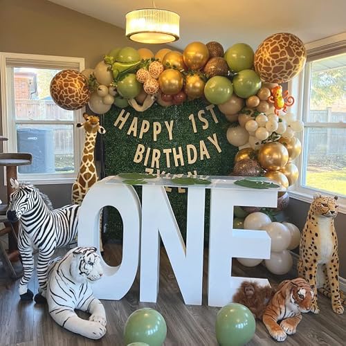 Safari Jungle Party Balloons Set, 60Pcs Sage Green Beige Gold Balloons With Animal Print Safari Woodland Balloons For Jungle Birthday Baby Shower Wild One Decor Giraffe Safari Party Supplies #TOP4