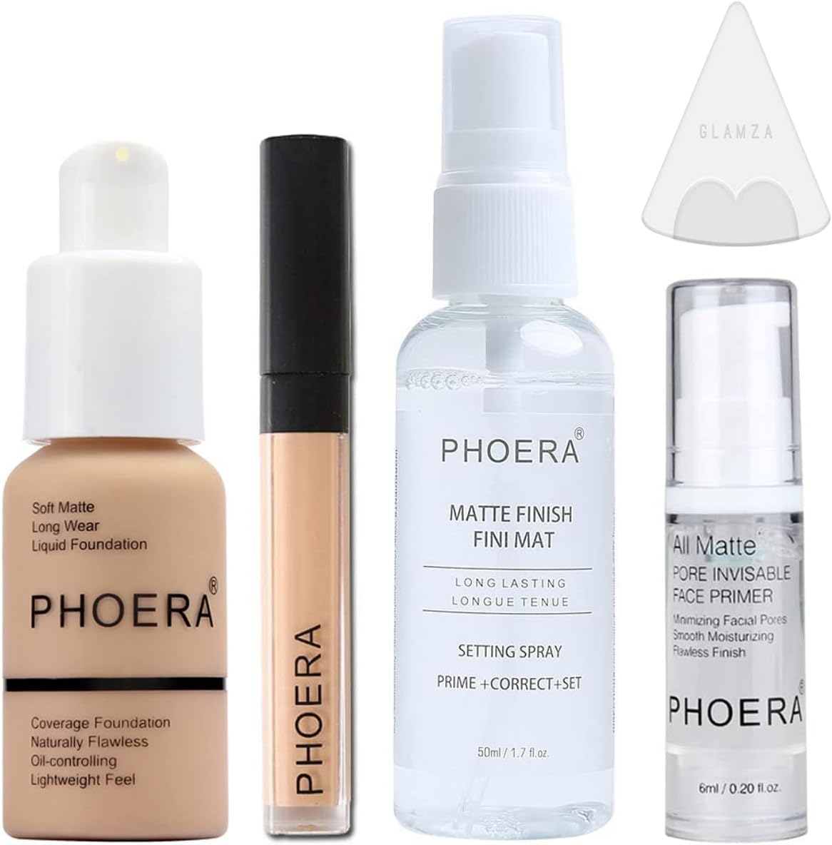 Phoera Foundation Full Coverage Makeup Set - Includes Nude 30ml Matte Foundation, Phoera Concealer (Neutral), Cool Beige Setting Powder & Silicone Blender Sponge for Easy Application