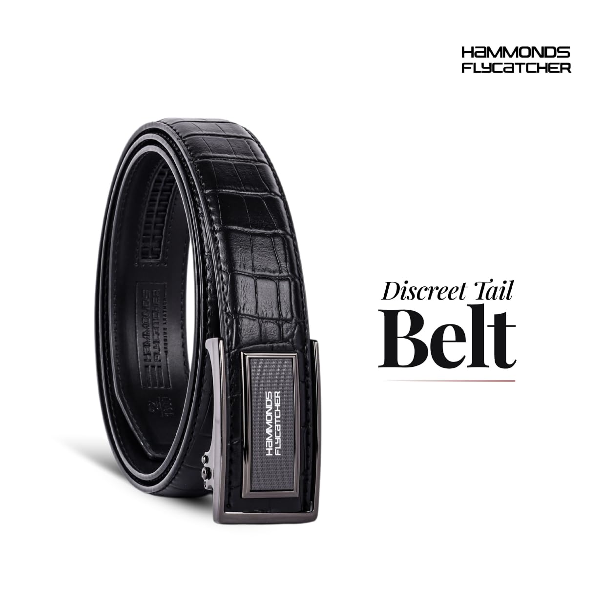 HAMMONDS FLYCATCHER Genuine Leather Belt for Men, Premium Leather Belt with Auto Lock mechanism, Mens Belt Leather Branded with Slide Lock, Stylish Hidden Tail Design for Everyday Wear - Croc Black - Image 2 thumbnail