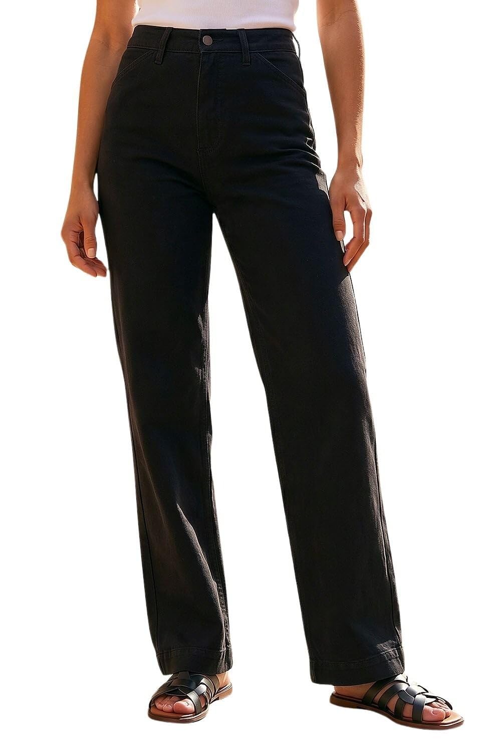 Roman Originals Women's Black Wide Leg Jeans For Uk Denim Trousers Palazzo Pants Jeggings Stretchy Cotton Summer Winter Smart Office Work Party Flattering Bottoms - Size 18