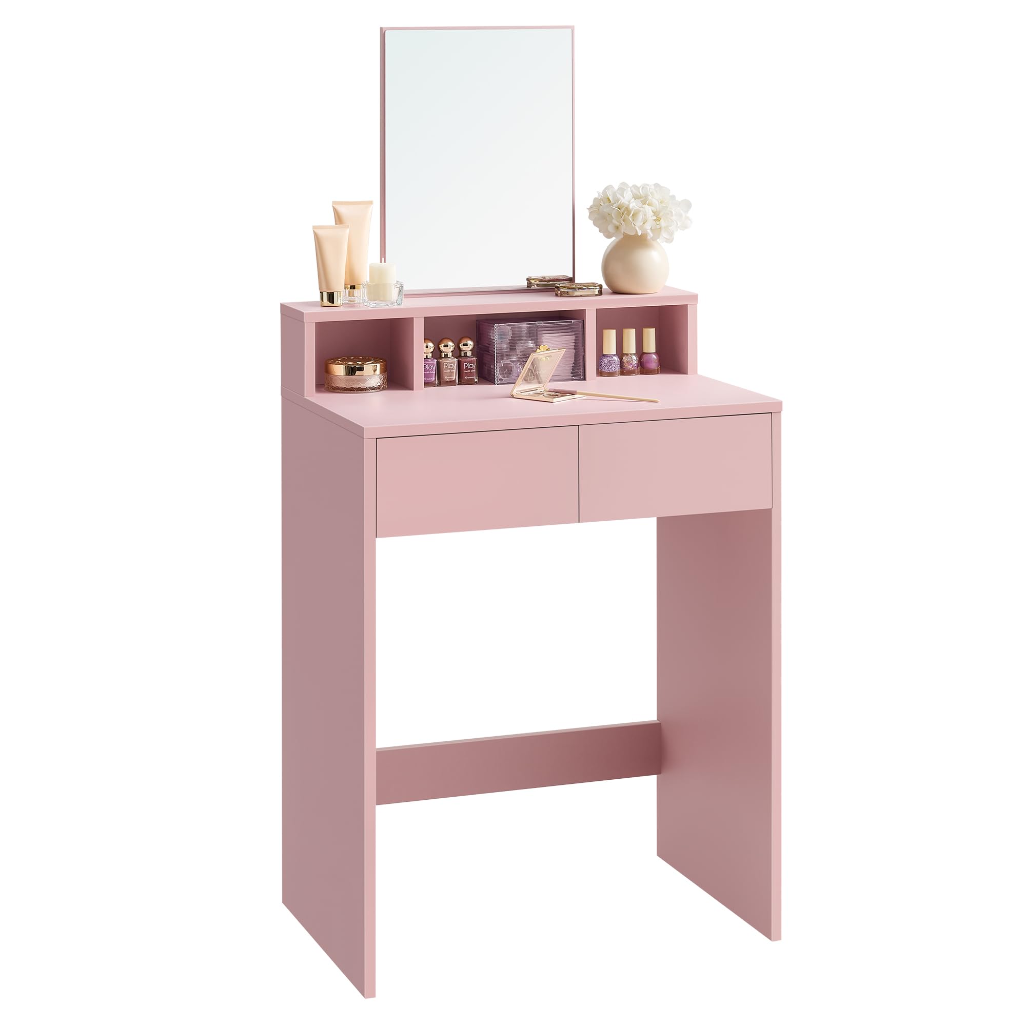 VASAGLE Collection - Dressing Table with Large Mirror, Vanity Table with 2 Drawers and 3 Compartments, Makeup Table, Modern, Jelly Pink KAILYN URDT103R01