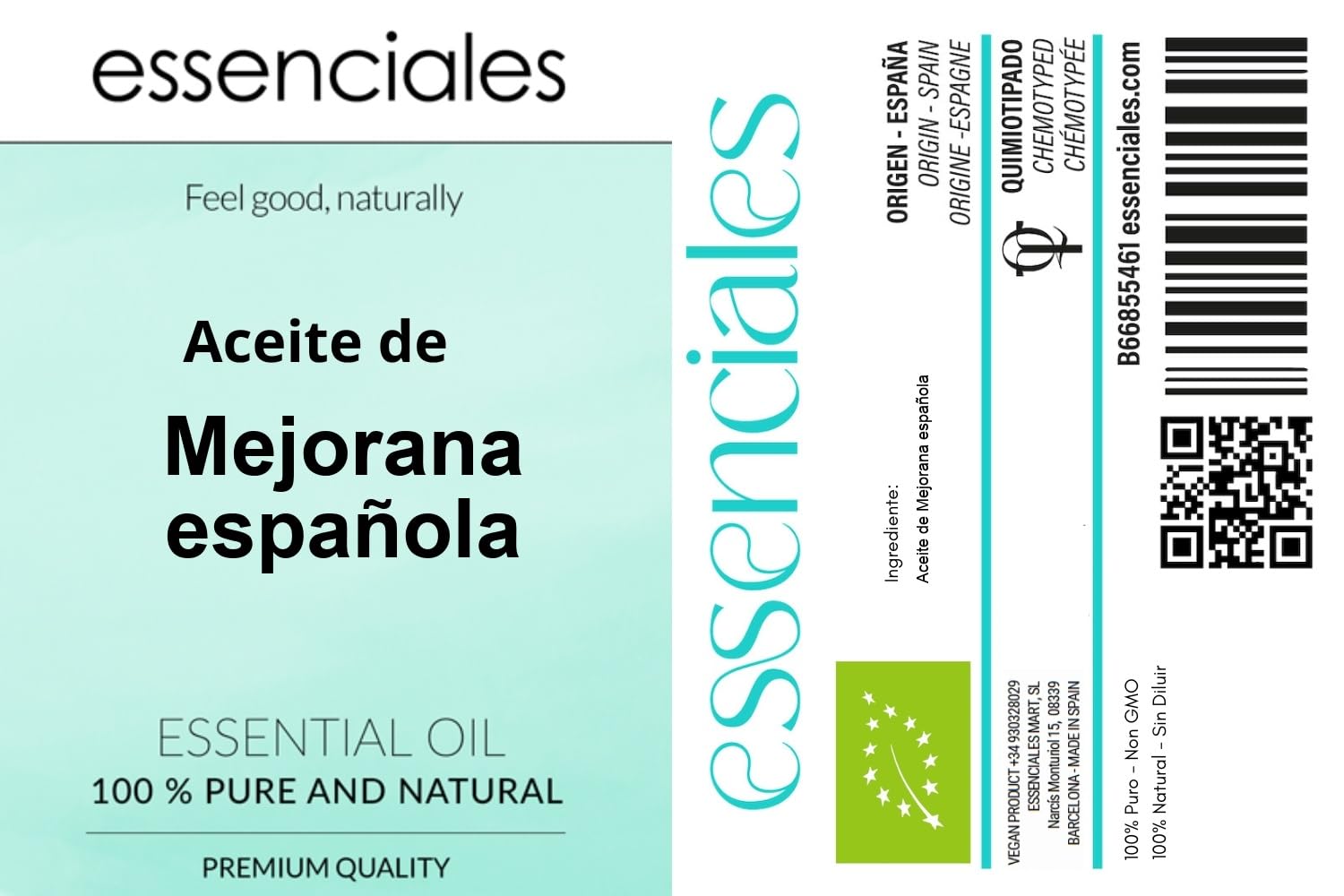 ESSENCIALES Aceite Esencial de Mejorana española 500 ml – 100% Puro y Natural – Aroma Relajante – Ideal para Difusor y Aromaterapia