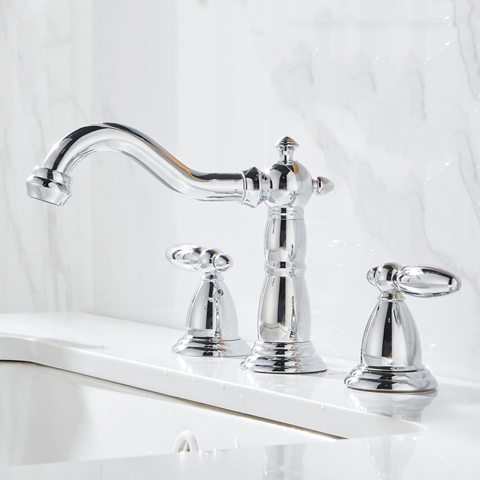 ASerZenith 3 Hole Basin Taps, Bathroom Basin Mixer Tap Brass Basin Tap Cold And Hot Water Bathroom Sink Tap-Chrome