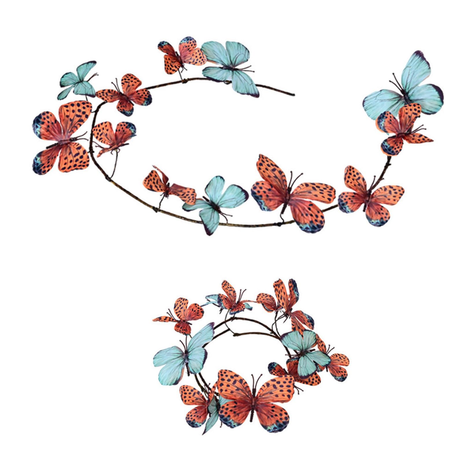 Xinsheinelry 2PCS Realistic Faux Silk Flower Hoop with Gradual Stems Butterflies Seasonal Wall Hangings for Holiday Celebrations Artificial Flower Wreath Decors