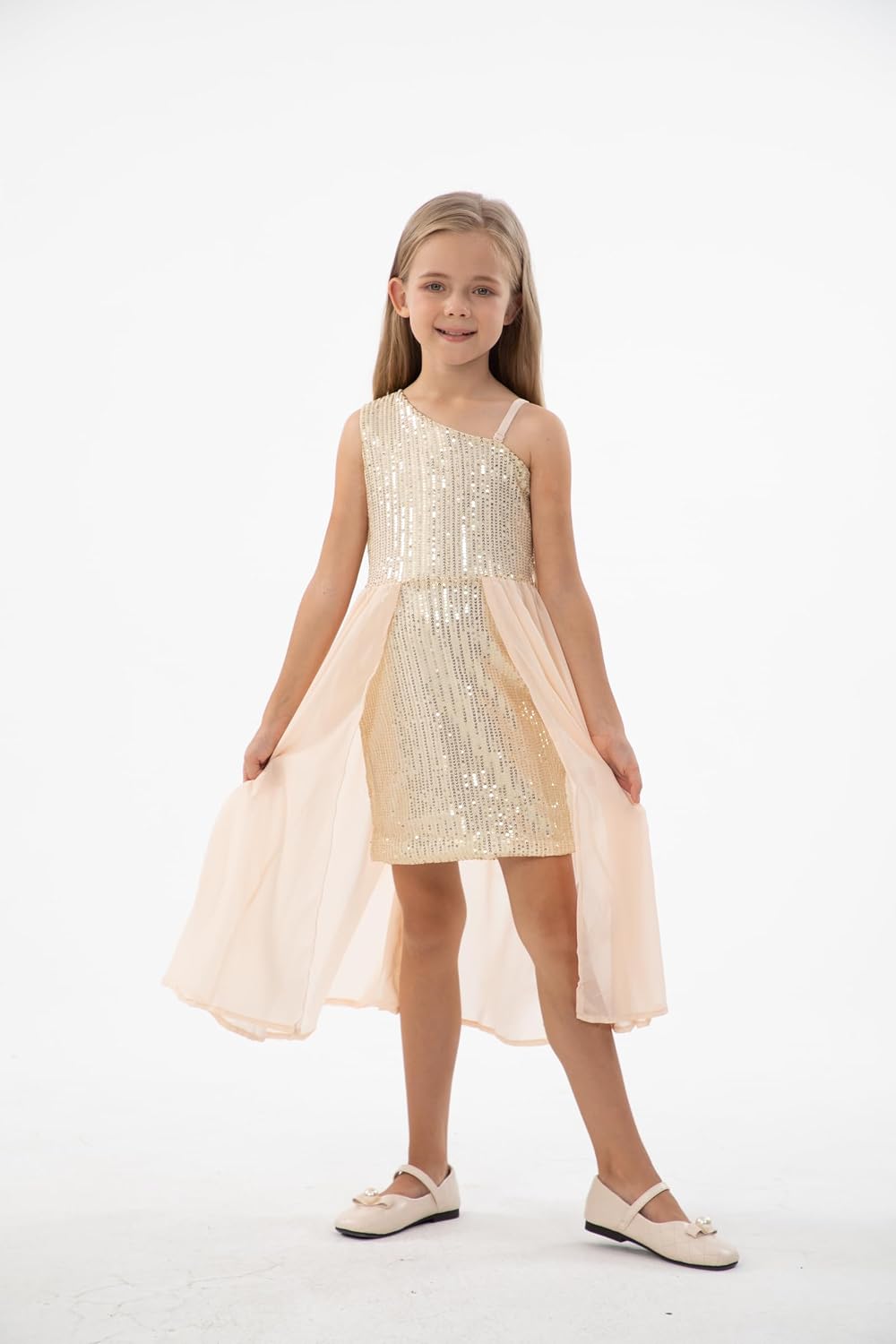 Girls Sequin One Shoulder Birthday Party Prom Dress