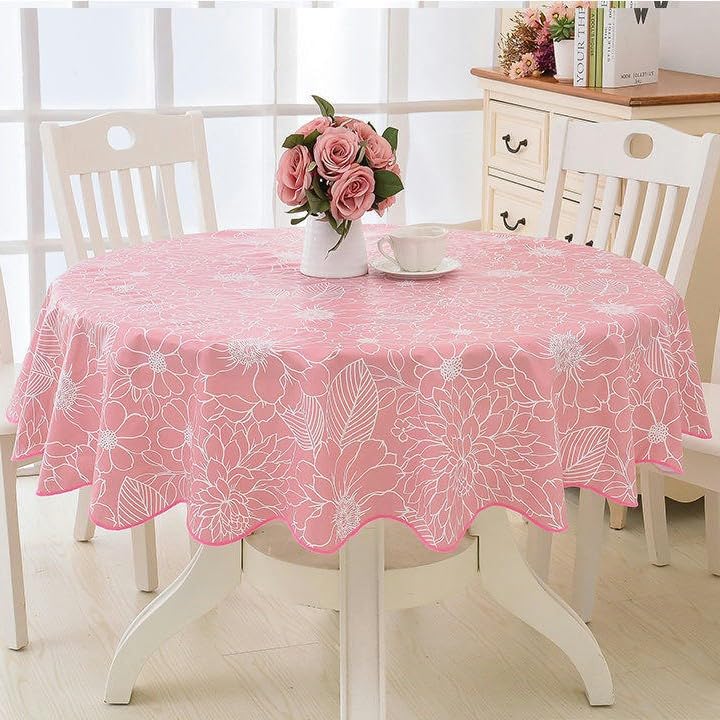 XJHWD Dia 150-220CM Ruffle Lace Large Round Pvc Table Cloth Wipe Clean Pvc Table Cloth Round Table For Circular Table Home Tablecloth Waterproof