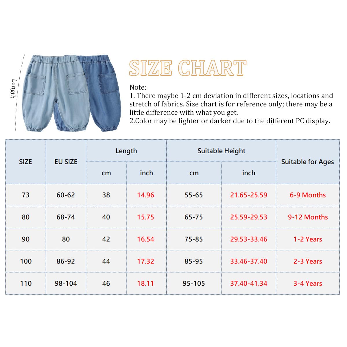 Pantalon Bloomers Été pour Bébé Garçon Fille Pantalon Bouffant en Denim à Taille Elastiquée Pantalons Ample Décontracté Jogging Sport pour Bébé Tout-Petits Enfant 6 Mois-4 Ans