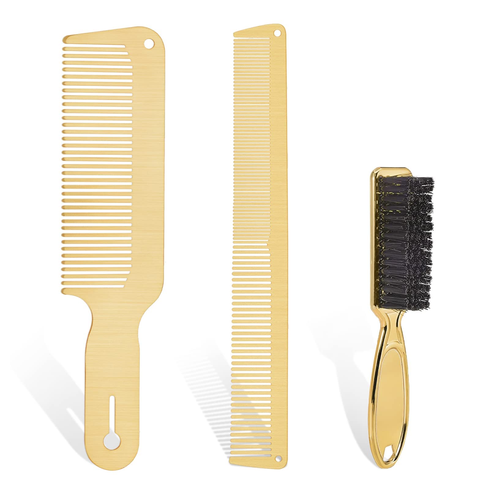 TERRIFI 3-Piece Metal Barber Comb Set, Stainless Steel, Fine Styling & Cutting Comb, Barber Brush for Men, Women & Salon