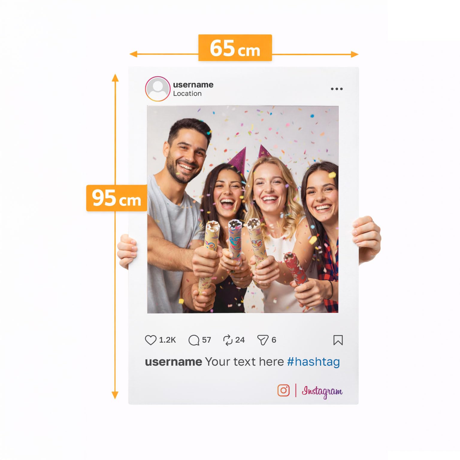PERSONALISIERTER Selfie-RAHMEN Social Instagram | Selfie-RAHMEN für Partys und Firmenveranstaltungen, 65 x 95 cm