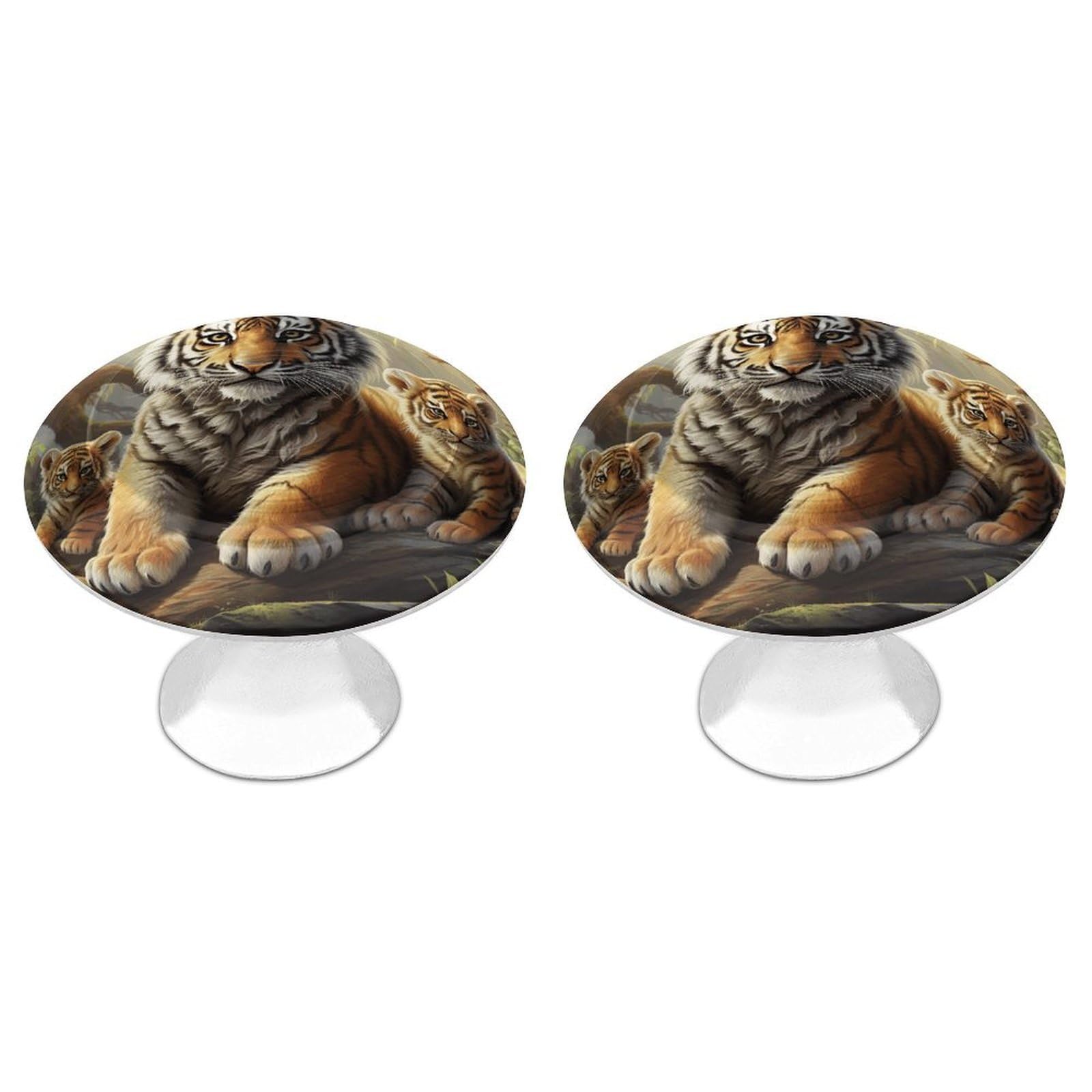 FekiLoot Jungle Tigers Cub Cabinet Knobs Simple Drawer Handles Aluminum Alloy Kitchen Pulls Round Cabinet Door Knobs with Screw Door Hardware for Dresser Cabinets 2 Pack