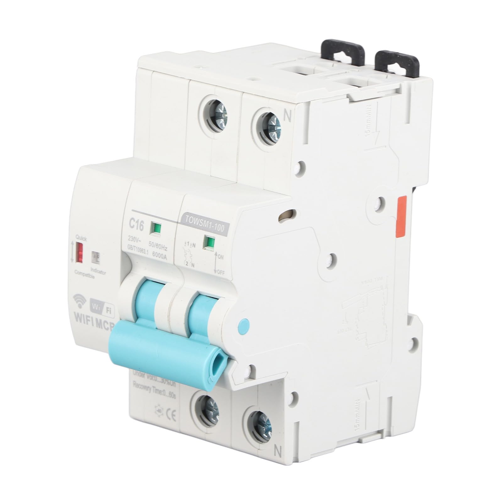 Fafeicy Interruttore Automatico WiFi, Montaggio su Guida DIN 2P, ABS, AC