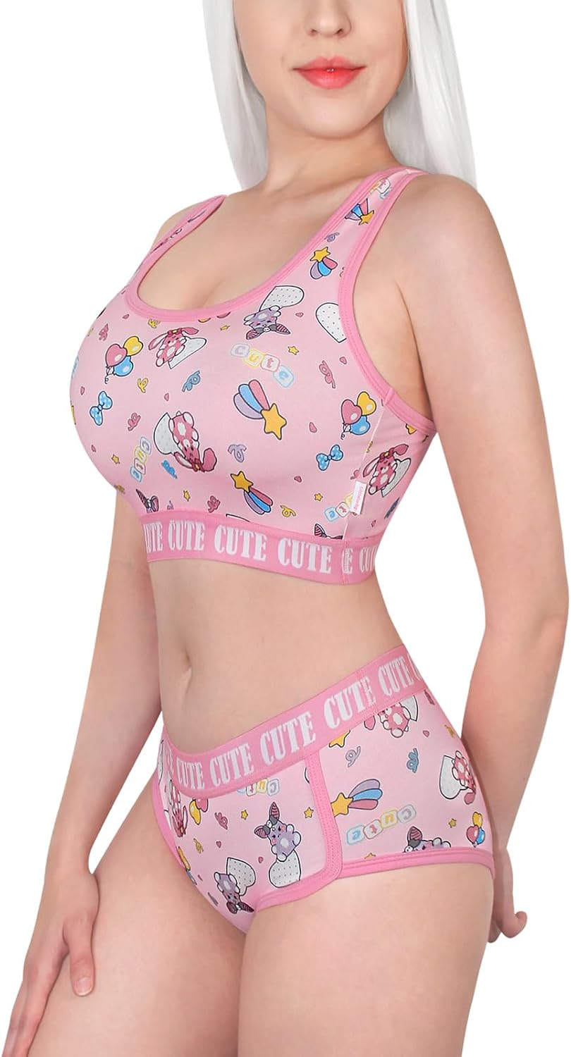 Littleforbig Women Cotton Camisole and Panties Sports Loungewear Usagi Cute & Cozy Bralette Set - Image 2