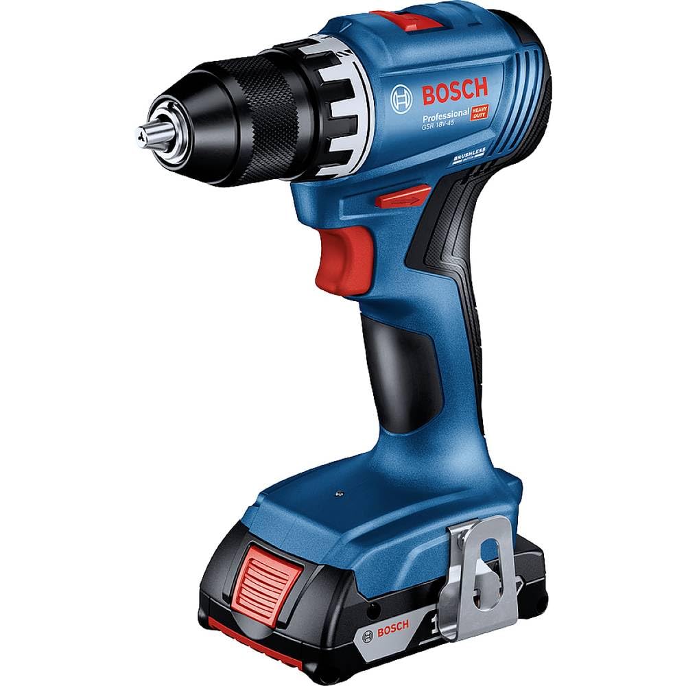 Bosch Professional 18V System atornillador a batería GSR 18V-45 (velocidad de giro 1900 rpm, incl. 2 baterías de 3,0 Ah, cargador rápido GAL 18V-40, L-BOXX)